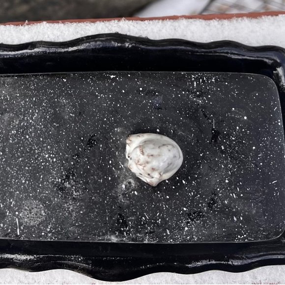 Handmade Ceramic Butter Dish with Hand-Painted Mountains with Polar Bear or Moon - Picture 3 of 4